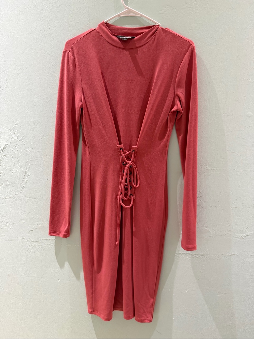 project RUNWAY Long-Sleeve Lace-Up Coral-Pink Dress